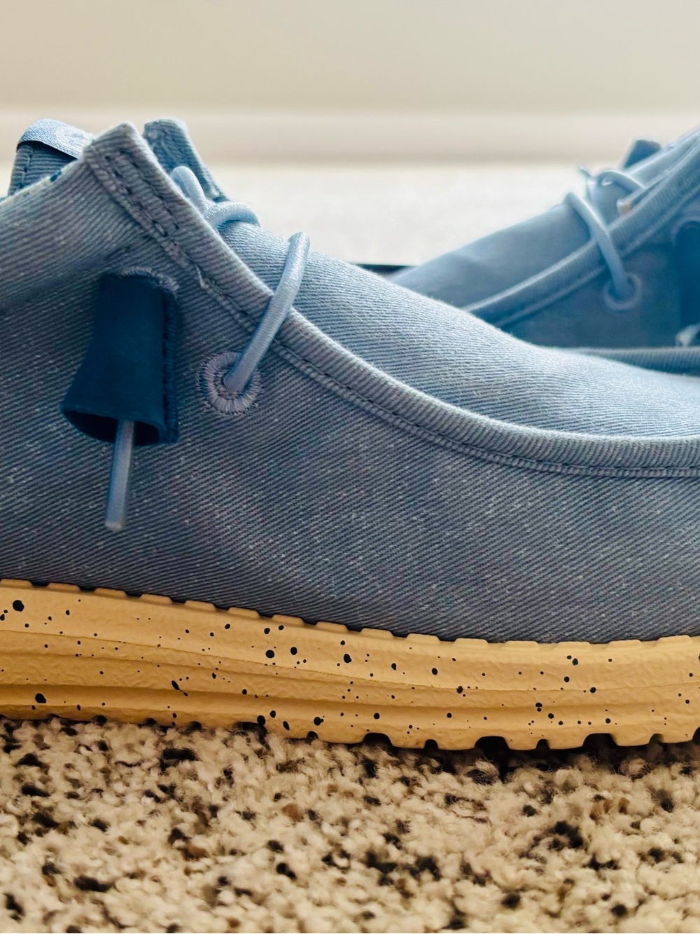 Hey Dude Men's Slip-On Loafers in Faded Denim with Tan Sole - Picture 4 of 7